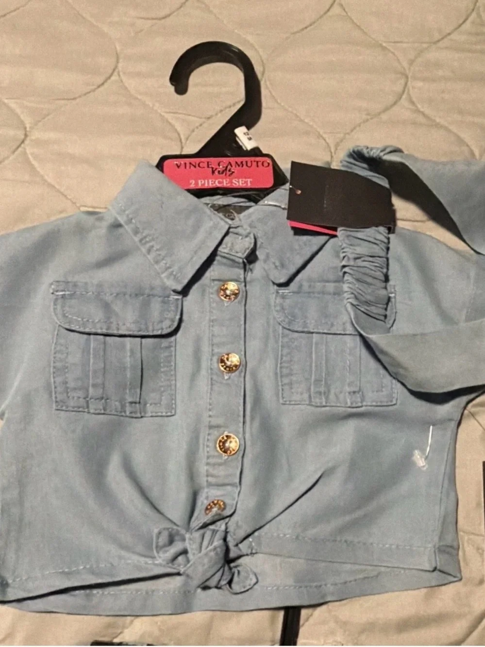 Vince camuto Girls Light Blue Two-Piece Shirt & Shorts Set